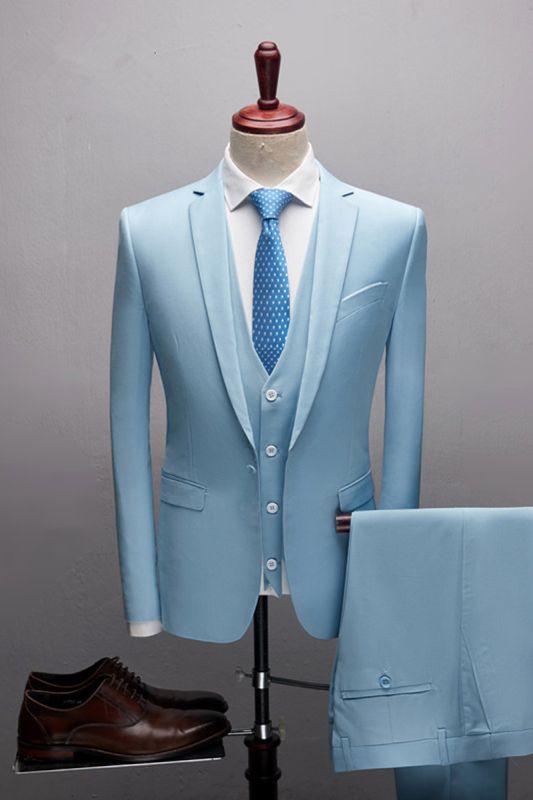 Desmond Fashion Notch Lapel Sky Blue Three Piece Boys Prom Costume