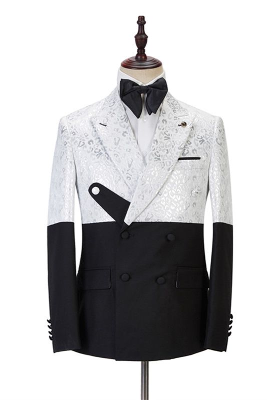 Max Fashion Black And White Jacquard Point Lapel Men Suit Online