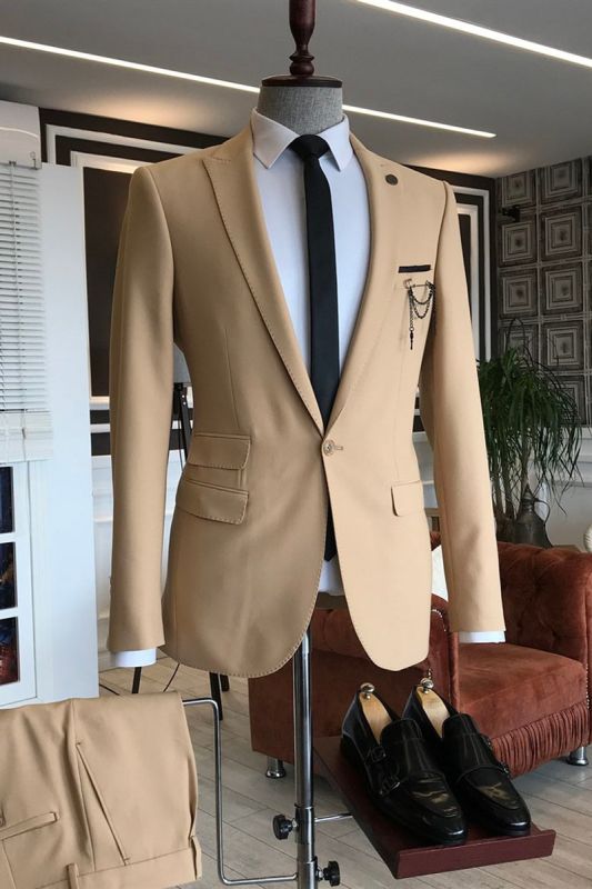Baron Brown Point Lapel One Button Slim Fit Prom Men Suit