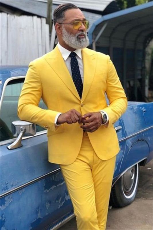 Stylish Yellow Prom Costume Point Lapel Men Suit