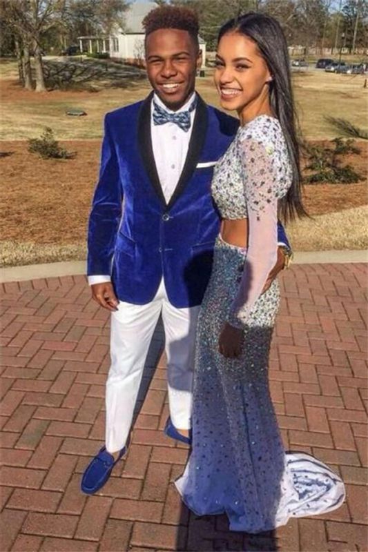 Best Men Suits In Royal Blue Velvet | Black Shawl Lapel Prom Suit For Boys