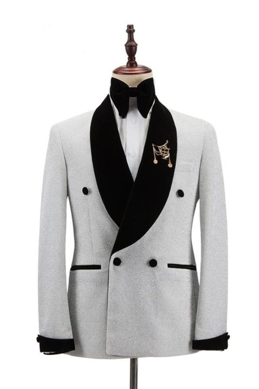 Trevor Sparkle Black Shawl Lapel Double Breasted Wedding Groom Men Suit
