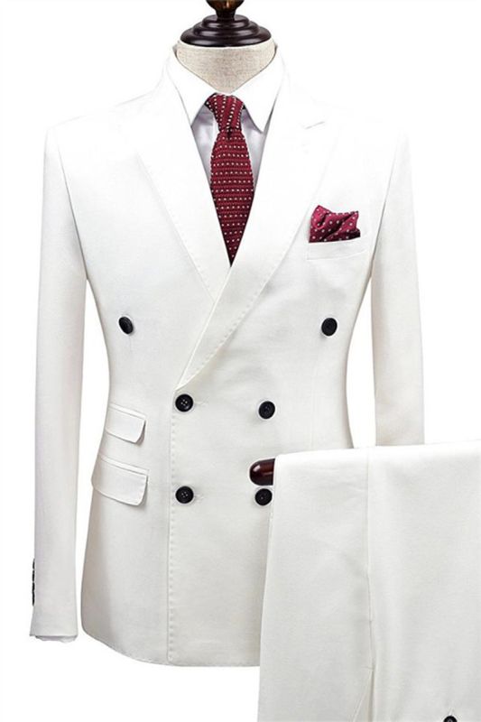 White Bubble Breast Wedding Suit |  Men Groom Tuxedo Set Of 2