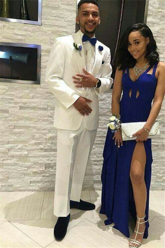 Handsome White Simple Two Piece Shawl Lapel Men Suit Online Prom