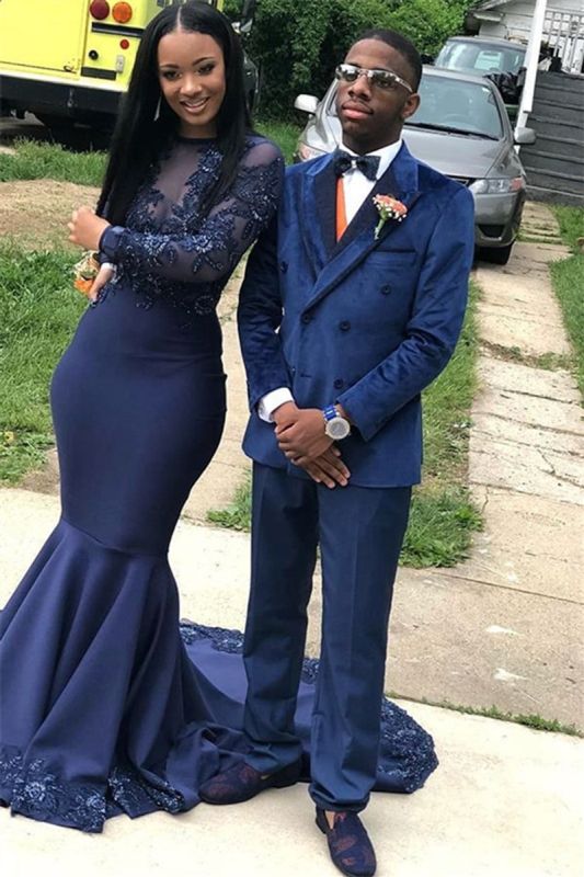 Navy Velvet Men Suit | Point Lapel Double Breasted Prom Suit