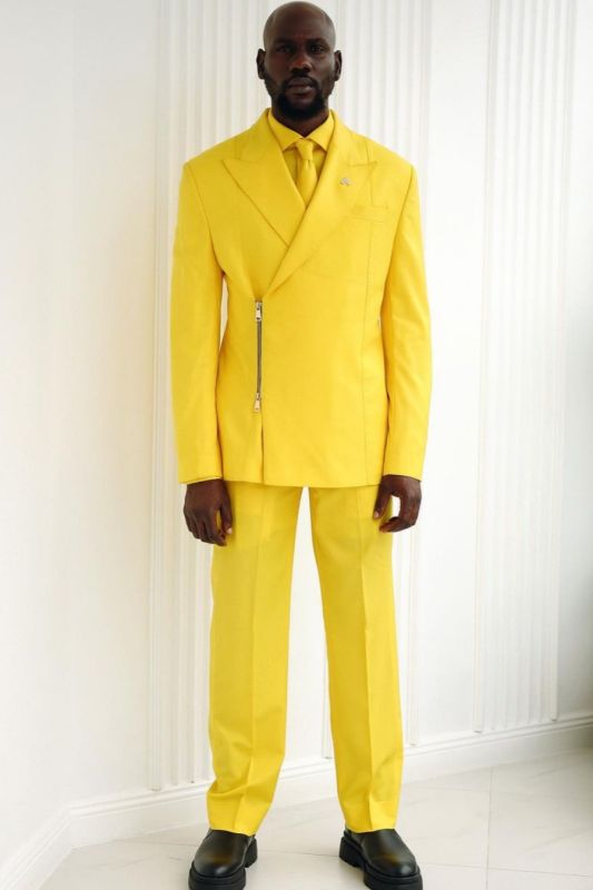 Abbott Daffodil Peaked Lapel Prom Suits With Zipper