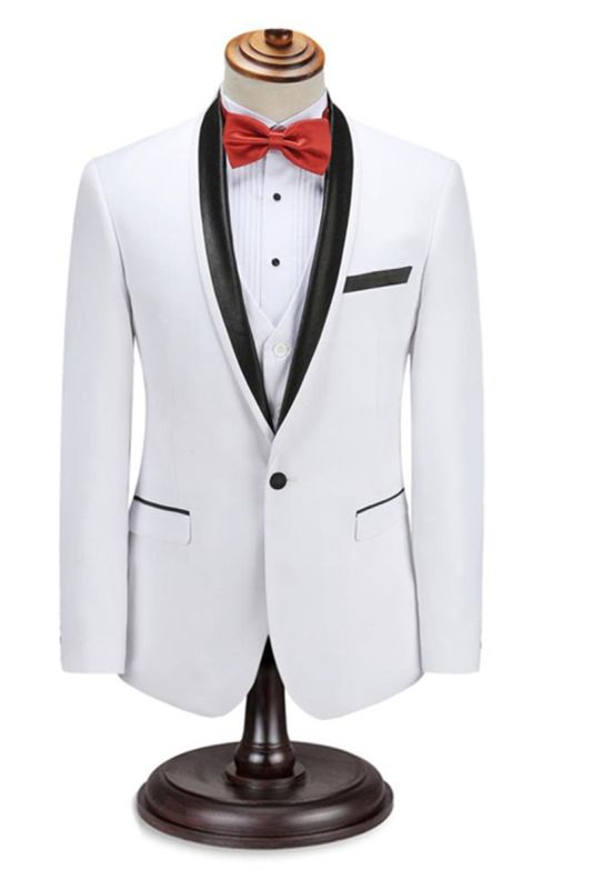 Elegant Men Two Piece Groom Suit | Slim Shawl White Tuxedo