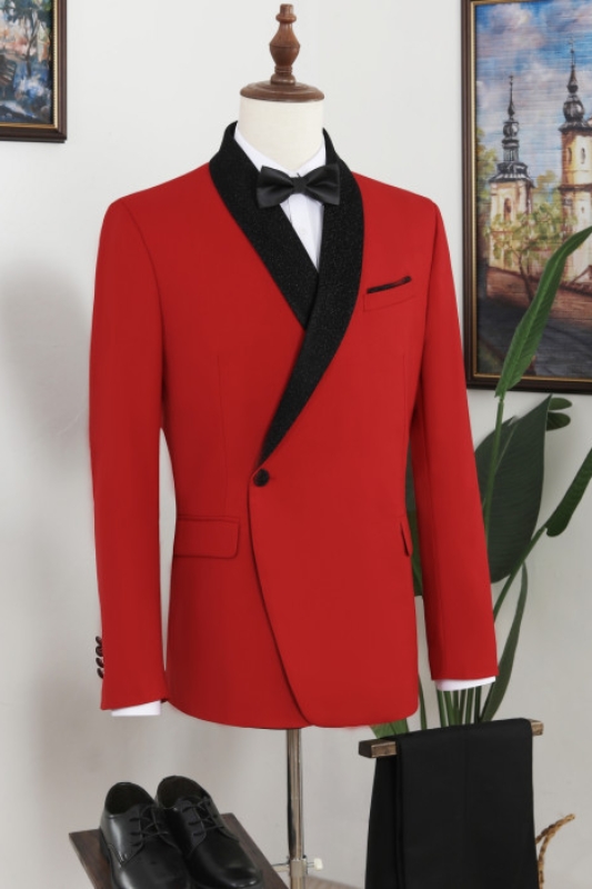 James Fashion Red Shawl Lapel Fitted Mens Two Piece Prom Suits