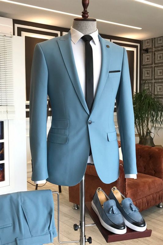 Franklin Sky Blue Pointed Lapel 3 Flaps Men Prom Costume