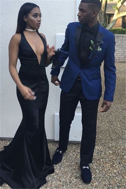 Best Prom Men Suit In Navy Blue Slim Fit With Pointed Lapel