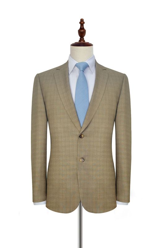 Men Fashion Khaki Small Plaid Casual Suit |  Two Button Men Online