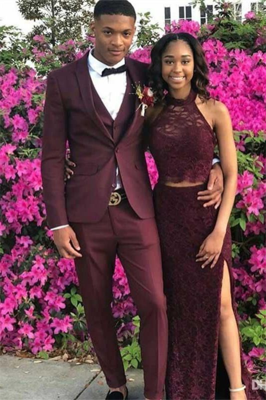 Burgundy Shawl Lapel Men Prom Costume