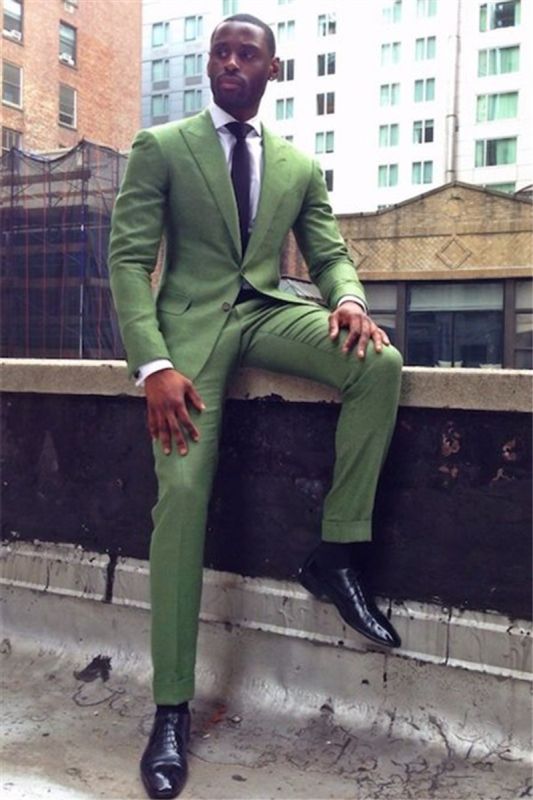 Green Slim Fit Tailored Men Suit | Point Lapel Two-Piece Prom Suit