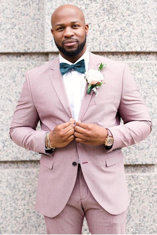 Pierce Pink Fashion Custom Notched Lapel Groomsmen Suit