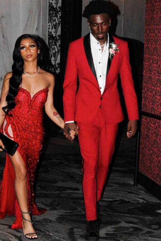 Red Two Button With Black Shawl Lapels Two Piece Prom Suit