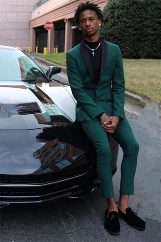 Dylan Hunter Dark Green Slim Fit Men Prom Outfit W/Black Shawl Lapel