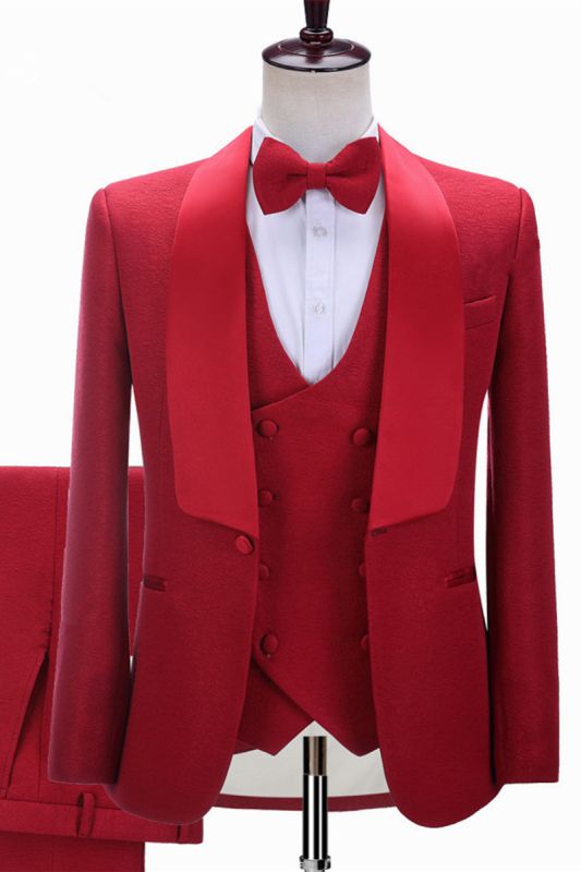 Steven Red Three Piece Shawl Lapel Slim Fit Wedding Set