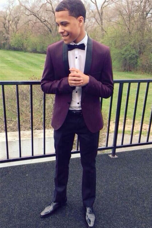 Fashion Purple Men Suit | Black Lapel Slim Fit Prom Suit