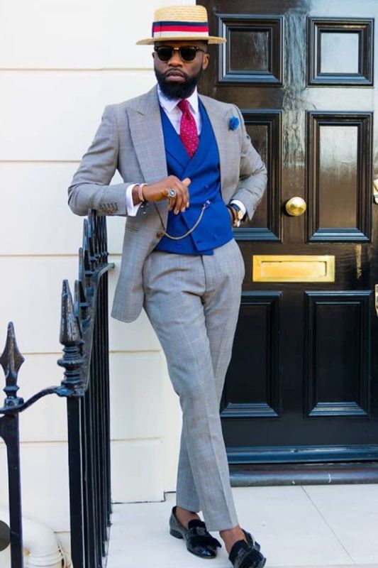 Mohamed Fashion Bespoke Slim Fit Lapel Check Men Suit