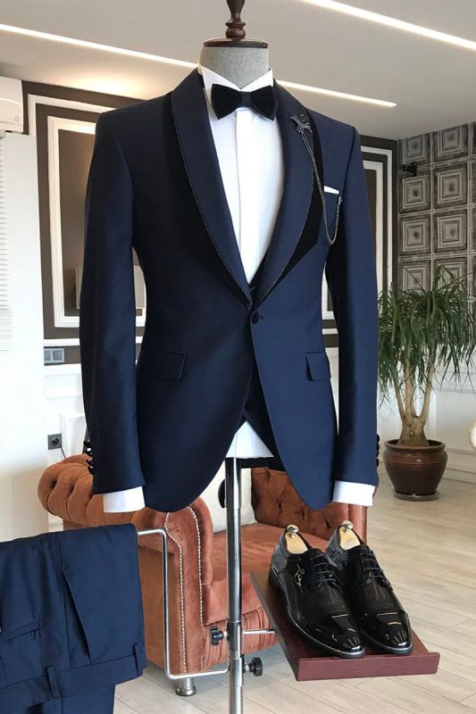 Gene's Popular Navy Cape Lapel One-button Wedding Dress