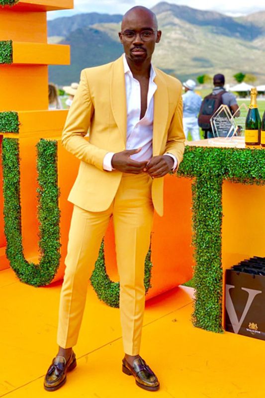 Abelard Men Yellow Shawl Lapel Slim Fit Fashion Prom Suit