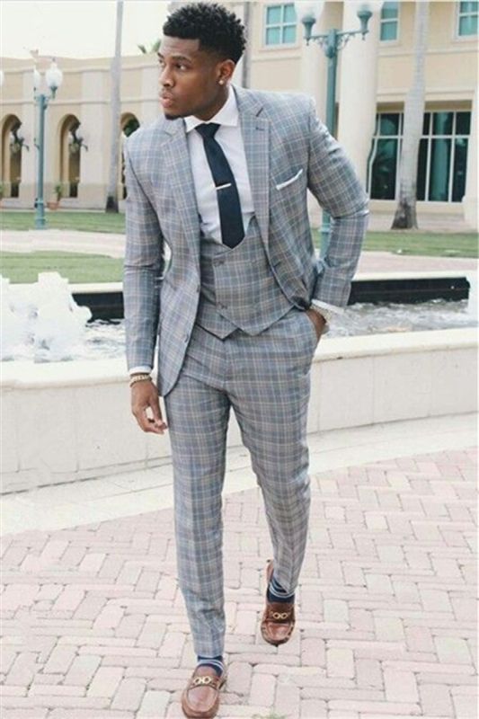 Trendy Plaid Men Suit | Three Piece Notched Lapel Slim Fit Prom Suit