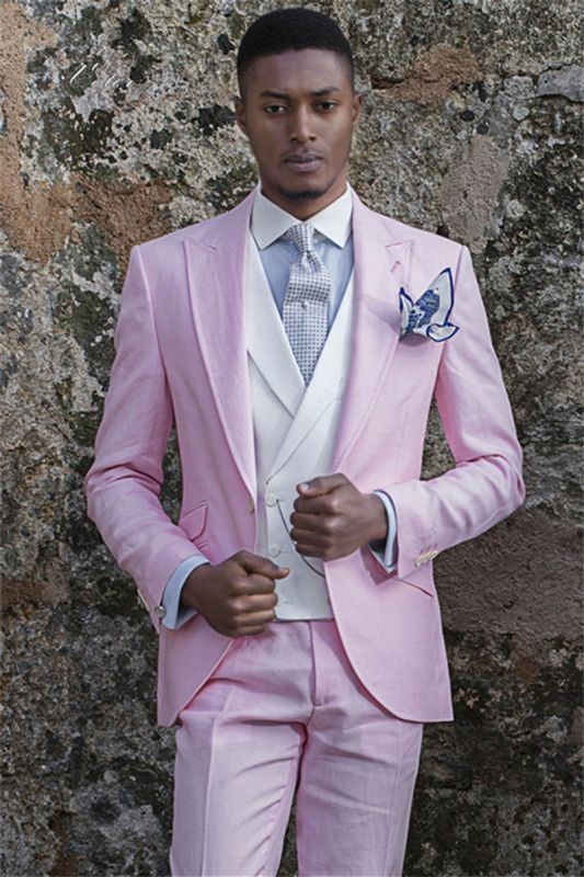 Fashion Notch Lapel Groom Tuxedo | Pink Prom Menwear