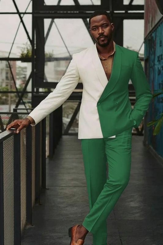 Bespoke Double Piece Green Shawl Lapel Double Breasted Prom Two Suits