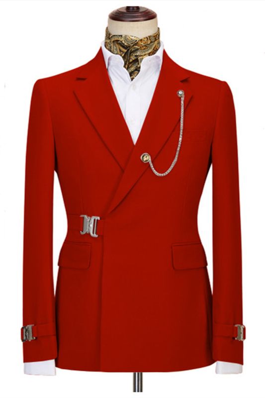 Newest Red Notched Lapel Two Piece Men Business Suit