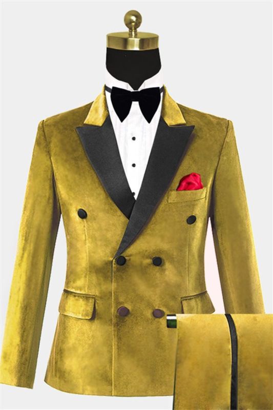 Gold Velvet Men Suits Online | Double Breasted Tailored Suits Online
