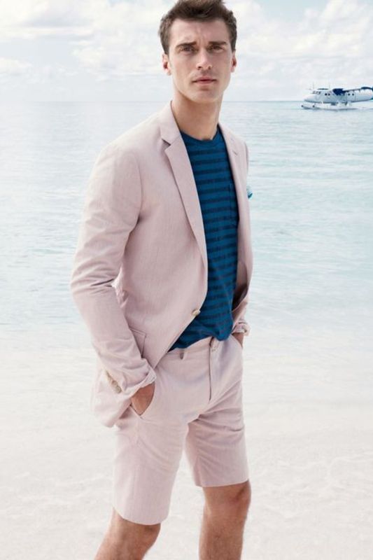 Sam Summer Pink Fashion Simple Lapel Collar Men Suit