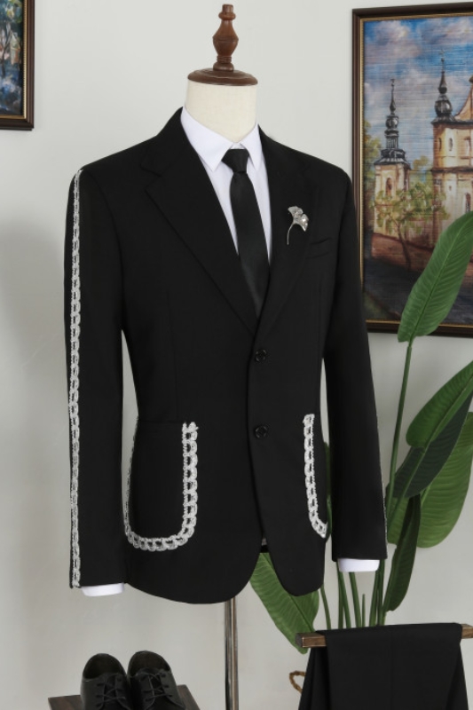 Stylish Black Notch Lapel Slim Fit Mens Prom Two Piece Suit