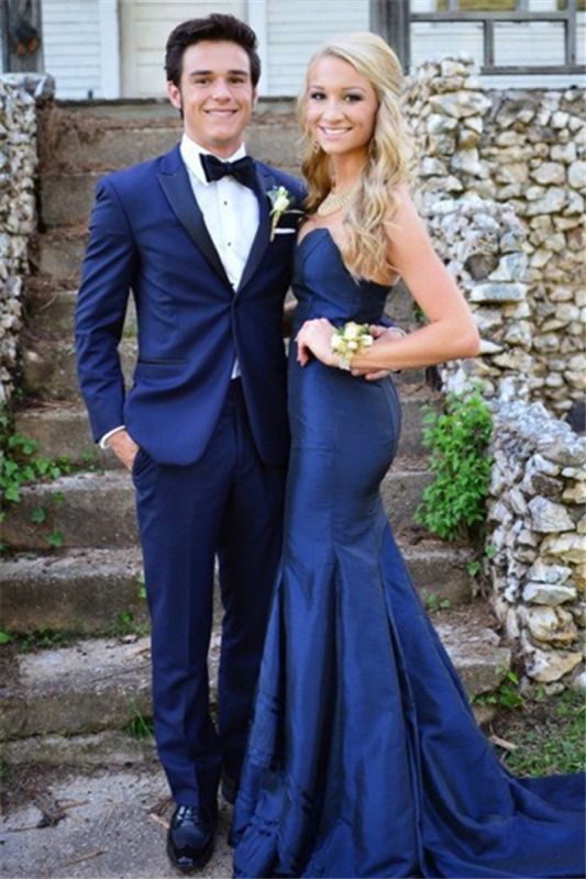 Mid Bule Point Lapel Men Suit |  Boys One-Click Wedding Suit