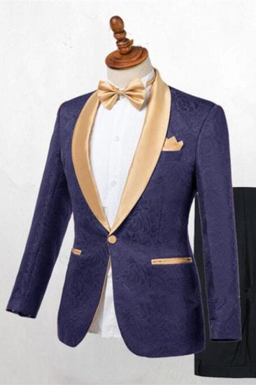 Colton Dark Blue Jacquard Shawl Lapel Wedding Set_1
