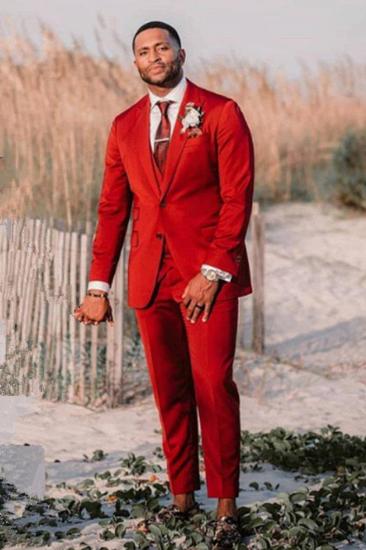 Alexander Red Three Piece Stylish Velvet Point Lapel Men Suit_2