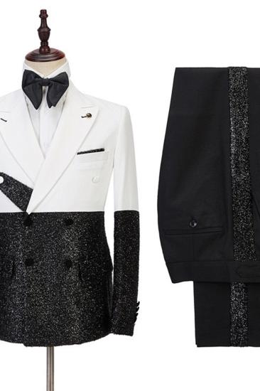 Kenneth White And Sparkle Double Breasted Fashion Slim Fit Prom Men Suits Online_2