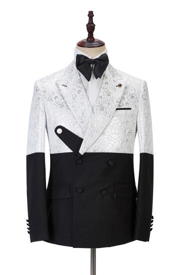 Max Fashion Black And White Jacquard Point Lapel Men Suit Online_2