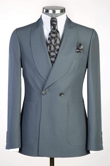 Pool Dark Gray Shawl Lapel Double Breasted Wedding Suits_1