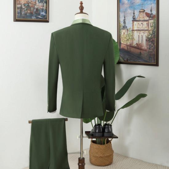 Nat Fashion Dark Green Shawl Lapel Three Pieces Prom Men Suits_3