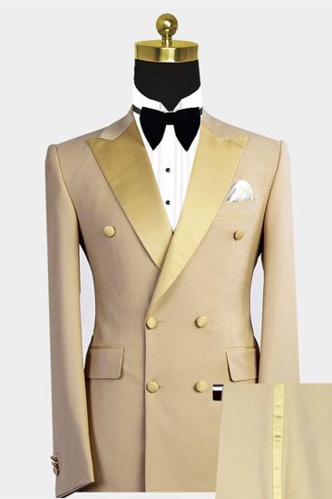 Reed Gold Point Lapel Double Breasted Custom Men Prom Suit_2