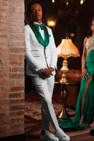 Slim White Shawl Lapel Jacquard Two Pieces Prom Suits_1