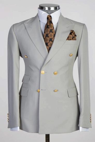 Osmond Light Gray Peaked Lapel Double Breasted Business Suits_1