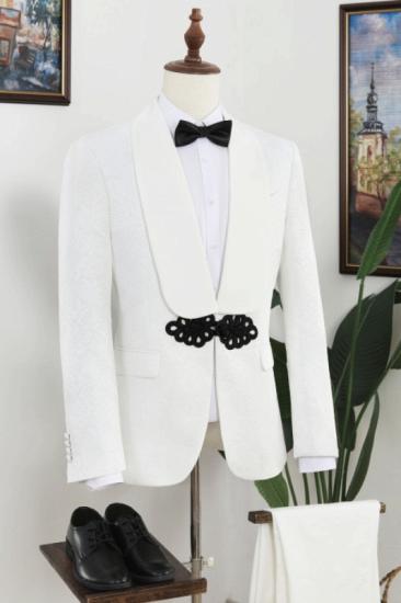 Handsome White Jacquard Shawl Lapel Wedding Mens Two Piece Suit
