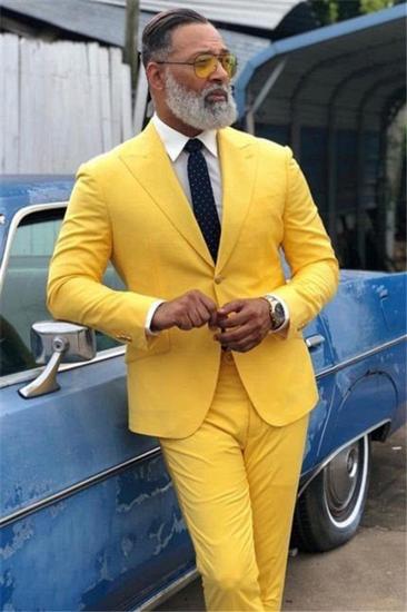 Stylish Yellow Prom Costume Point Lapel Men Suit_1
