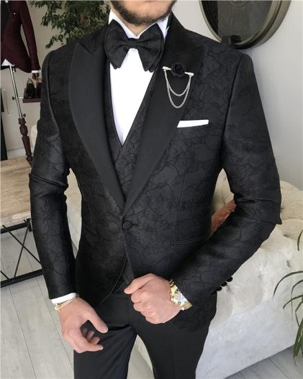 Black Jacket Vest Trousers Groom Set｜Wedding Three Piece Suit_6