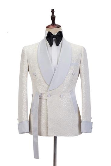 Patrick Off White Shawl Lapel Slim Fit Jacquard Custom Wedding Set