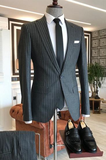 Regan Black Striped Notched Lapel Slim Fit Business Men Wear_2