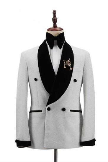 Trevor Sparkle Black Shawl Lapel Double Breasted Wedding Groom Men Suit_1