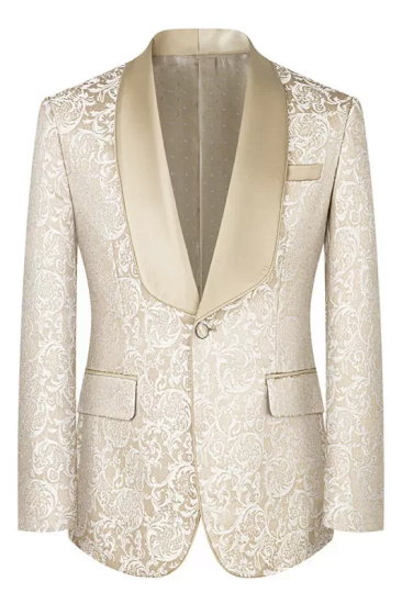 Logan Decent Champagne Shawl Lapel Three Pieces Jacquard Prom Suits_2