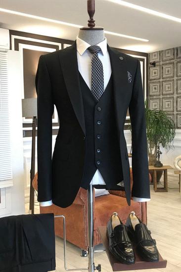 Simple Black One-button Formal Business Slim Men Three Piece Suits_2